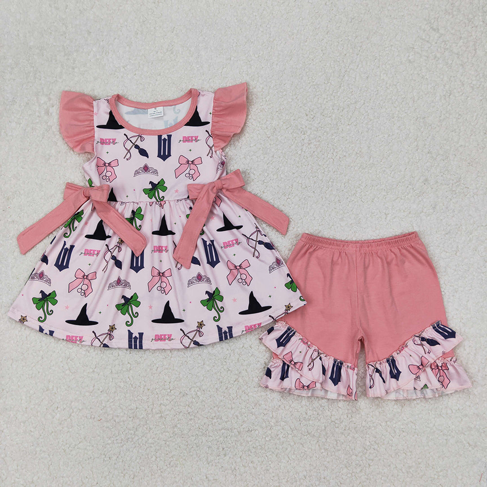 Baby Girls Pink Princess Bow Tunic Ruffle Shorts Sets