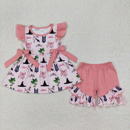 Baby Girls Pink Princess Bow Tunic Ruffle Shorts Sets