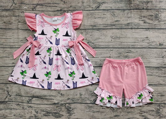Baby Girls Pink Princess Bow Tunic Ruffle Shorts Sets
