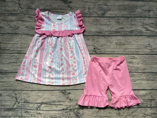 Baby Girls  Pink Flowers Tunic Ruffle Shorts Sets