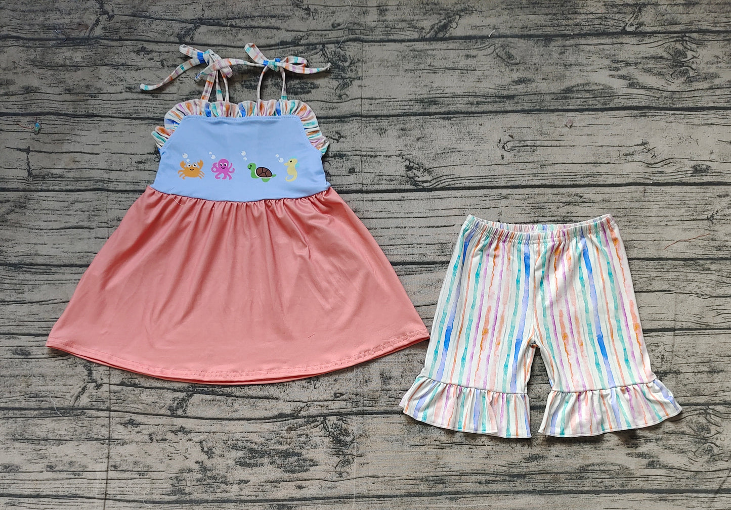 Baby Girls Sea Animals Tunic Ruffle Shorts Sets Preorder