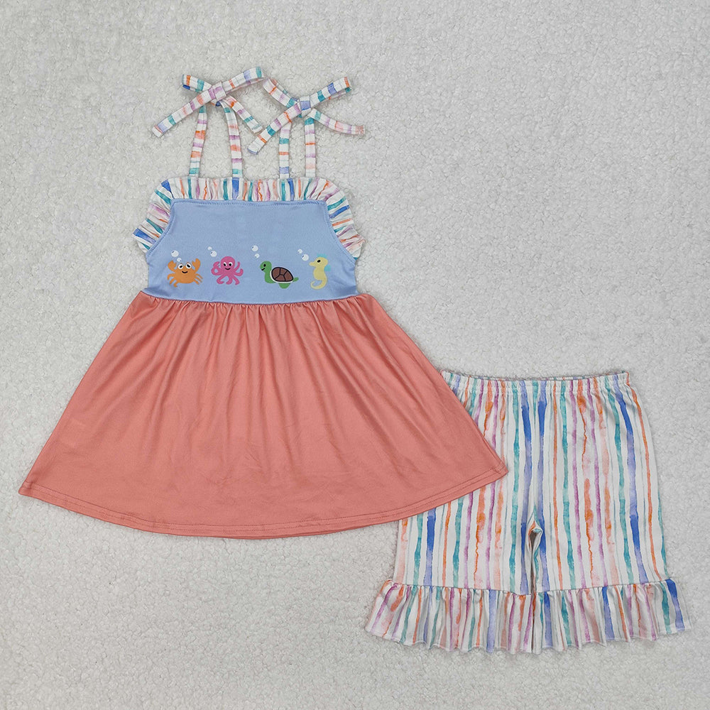 Baby Girls Sea Animals Tunic Ruffle Shorts Sets