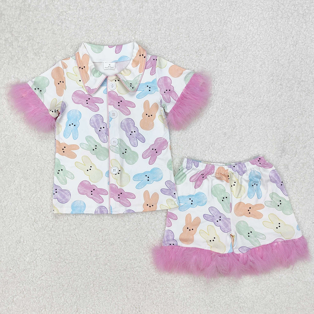 Baby Girls Easter Rabbits Fur Shirt Shorts Pajamas Clothes Sets – Aier ...
