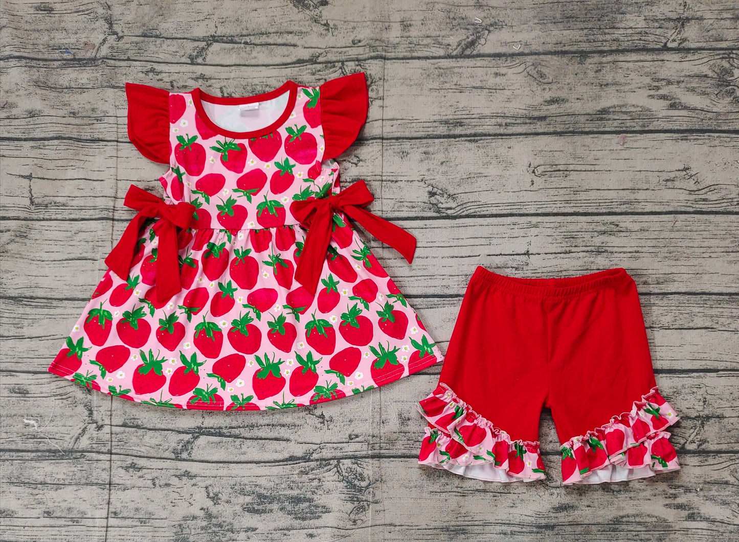 Baby Girls Red Strawberry Tunic Ruffle Shorts Sets