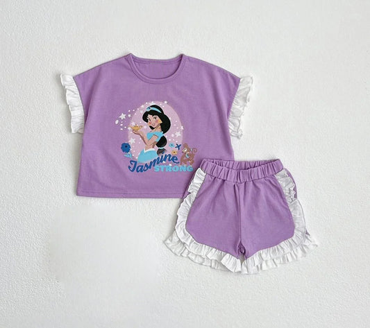 Baby Girls Purple Princess Shirt Ruffle Shorts Clothes Sets Preorder