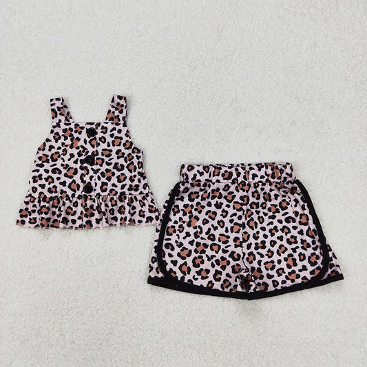 Baby Girls Leopard Straps Top Shorts Clothes Sets