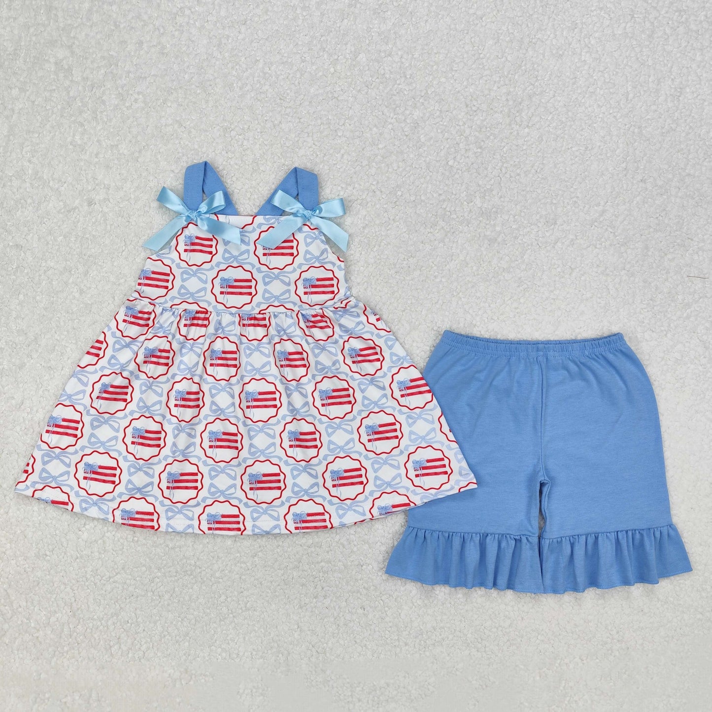 Sibling Baby Girls Straps Floral Tunic Ruffle Shorts Summer Clothes Sets