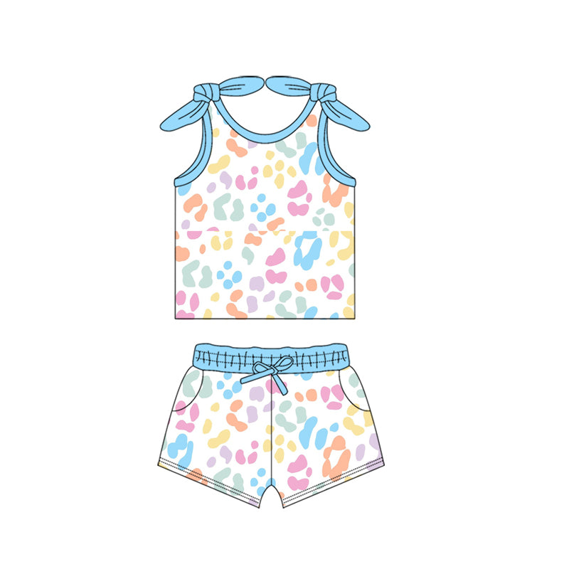 Baby Girls Turquoise Leopard Bows Top Shorts Clothes Sets preorder