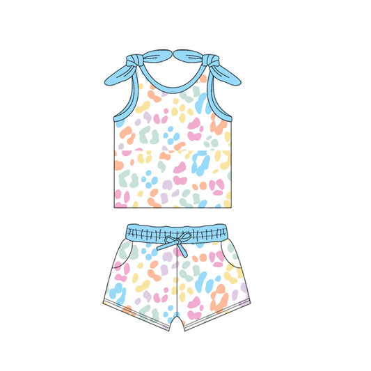 Baby Girls Turquoise Leopard Bows Top Shorts Clothes Sets preorder