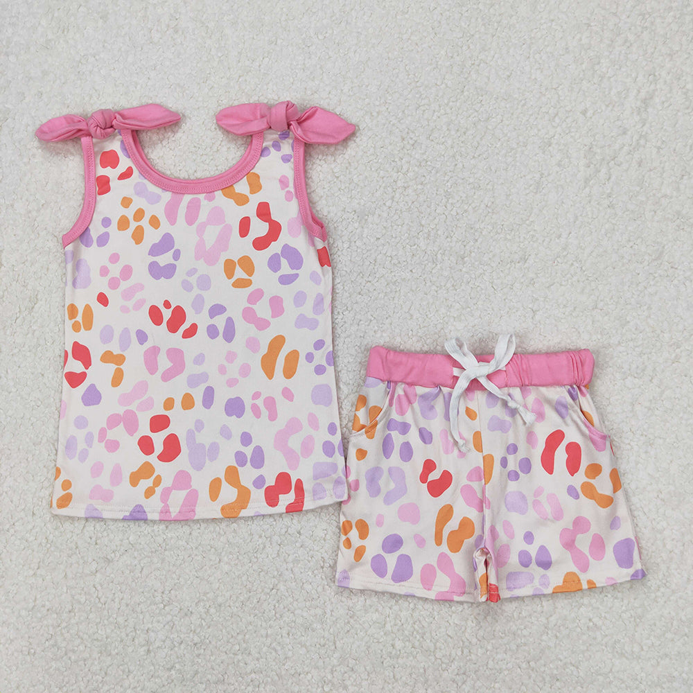 Baby Girls Pink Leopard Bows Top Shorts Clothes Sets