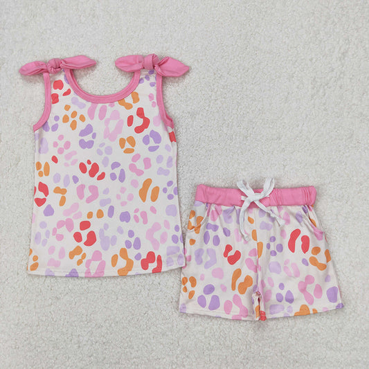 Baby Girls Pink Leopard Bows Top Shorts Clothes Sets