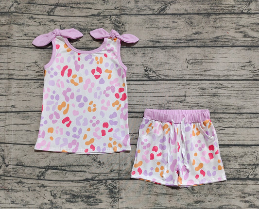 Baby Girls Pink Leopard Bows Top Shorts Clothes Sets