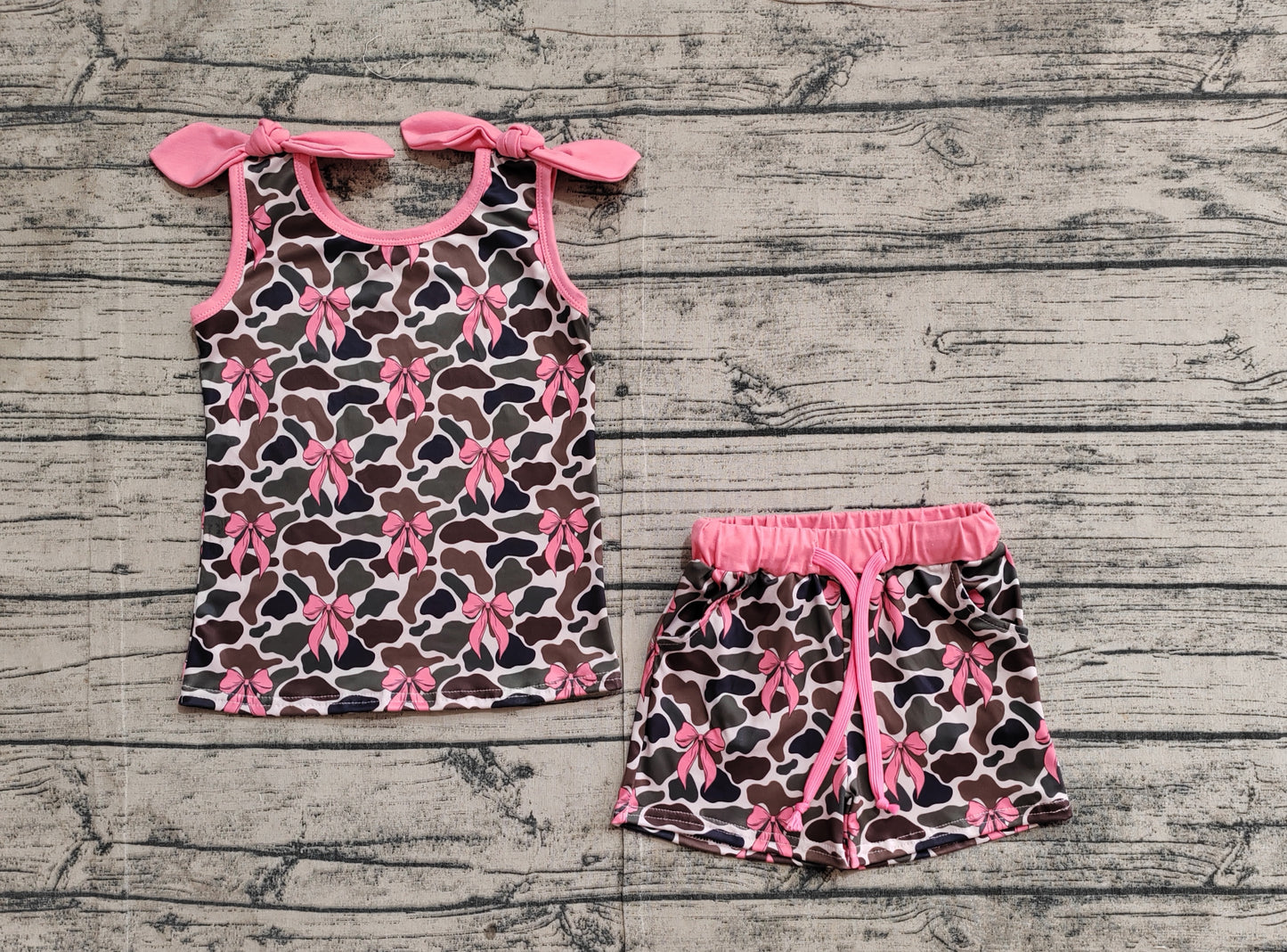 Baby Girls Camo Pink Bows Top Shorts Clothes Sets