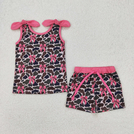Baby Girls Camo Pink Bows Top Shorts Clothes Sets