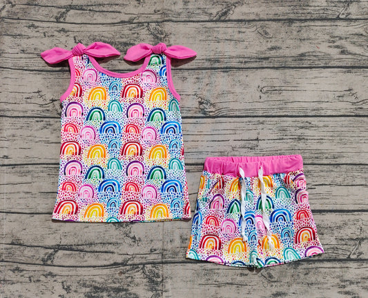 Baby Girls Rainbow Colorful Bow Top Shorts Clothes Sets preorder
