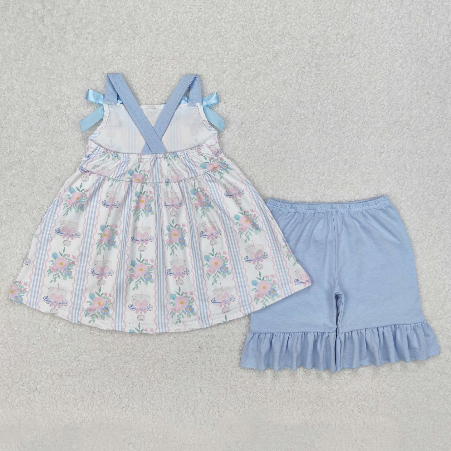 Sibling Baby Girls Straps Floral Tunic Ruffle Shorts Summer Clothes Sets