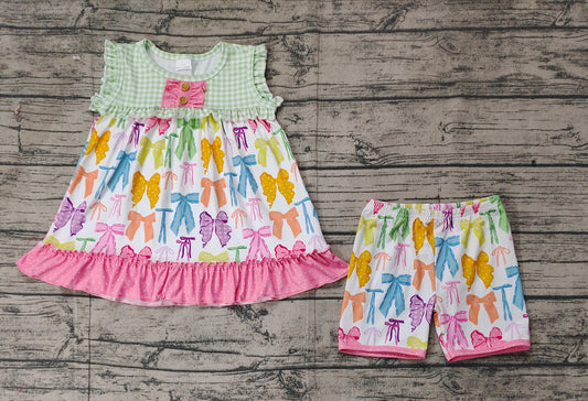 Baby Girls Colorful Bows Tunic Top Ruffle Shorts Clothes Sets