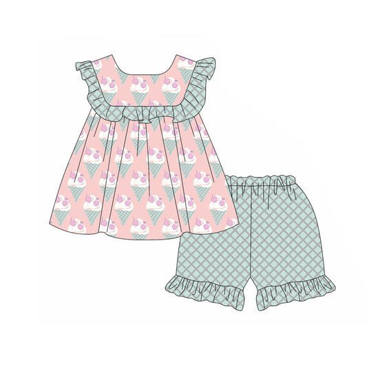 Baby Girls Pink Popstick Ruffles Tunic Top Ruffle Shorts Clothes Sets preorder
