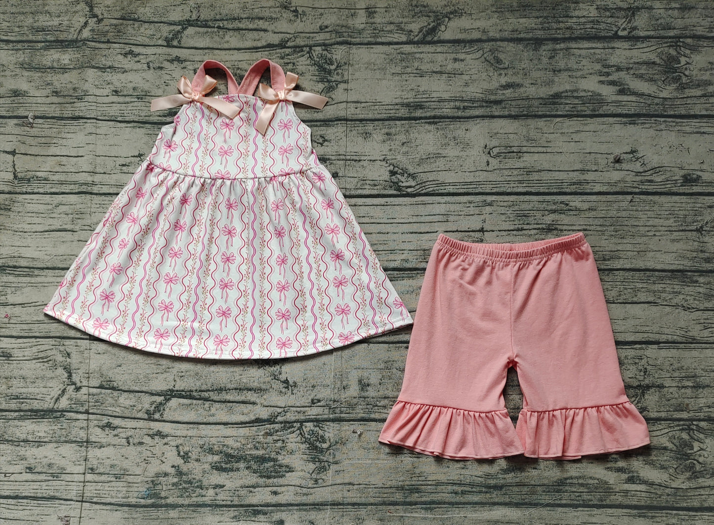 Baby Girls Pink Flowers Bows Tunic Top Ruffle Shorts Clothes Sets
