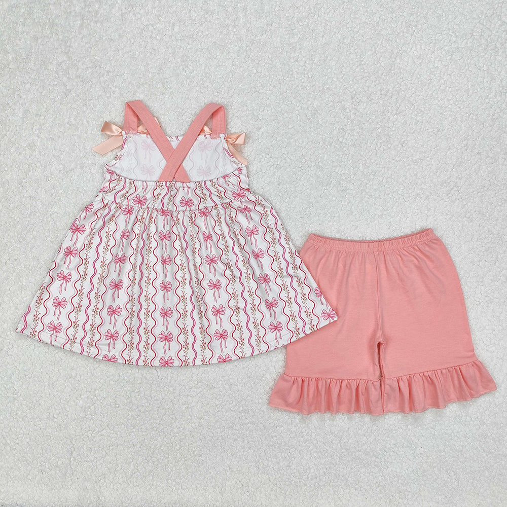 Baby Girls Pink Flowers Bows Tunic Top Ruffle Shorts Clothes Sets