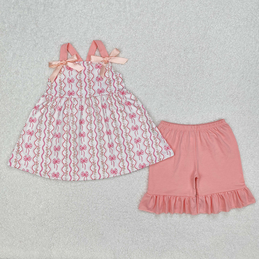 Baby Girls Pink Flowers Bows Tunic Top Ruffle Shorts Clothes Sets