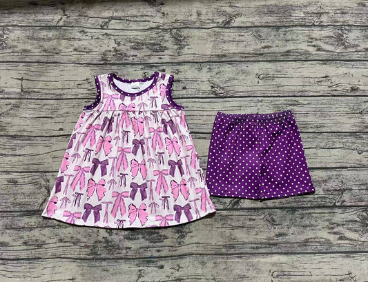 Baby Girls Purple Bows Tunic Top Dots Shorts Clothes Sets