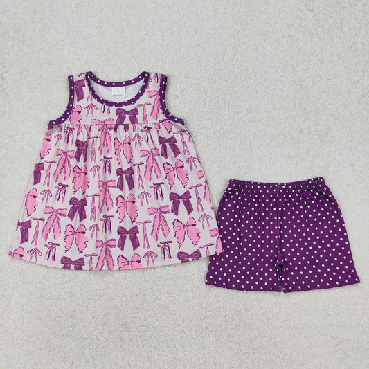 Baby Girls Purple Bows Tunic Top Dots Shorts Clothes Sets