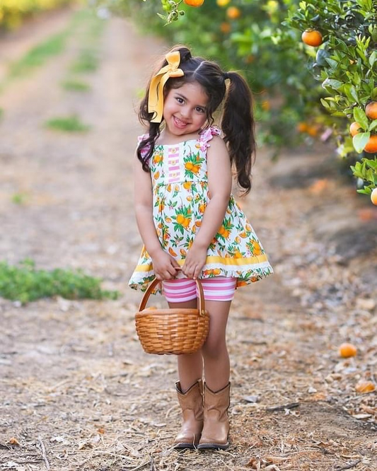 Baby Girls Orange Flutter Sleeve Tunic Top Shorts Clothes Sets Preorder