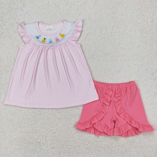 Embroidery Baby Girls Pink Princess Tunic Top Ruffle Shorts Clothes Sets