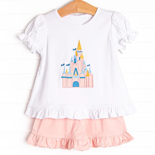Baby Girls Castle Short Sleeve Top Ruffle Shorts Clothes Sets Preorder
