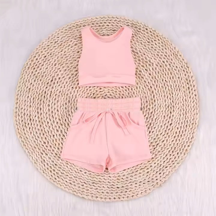 Baby Girls Pink Vest Top Sports Shorts Clothes Sets