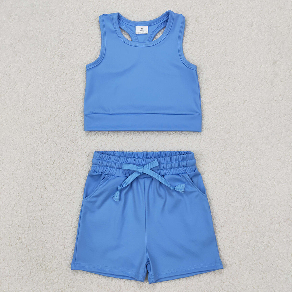 Baby Girls Blue Vest Top Yoga Sports Shorts Clothes Sets