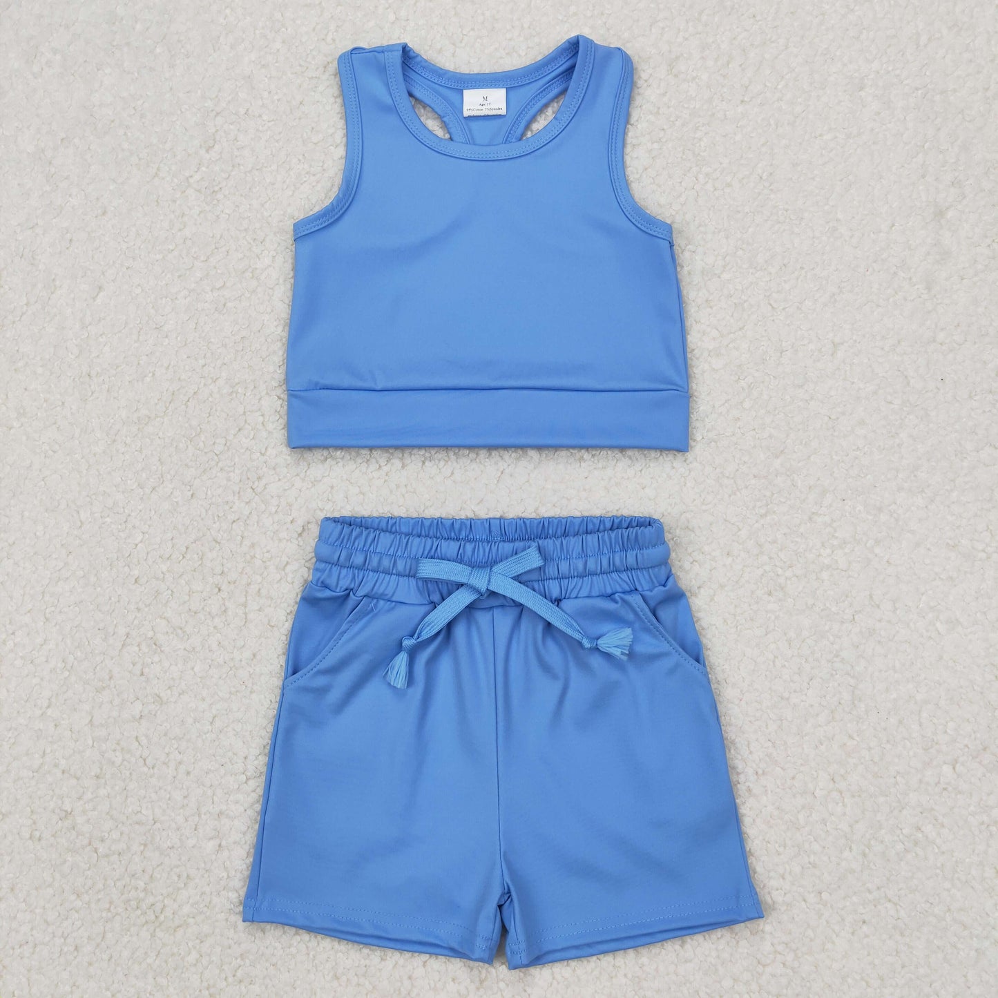 Sibling Baby Girls Blue Yoga Active Wear Top Shorts Clothes Sets