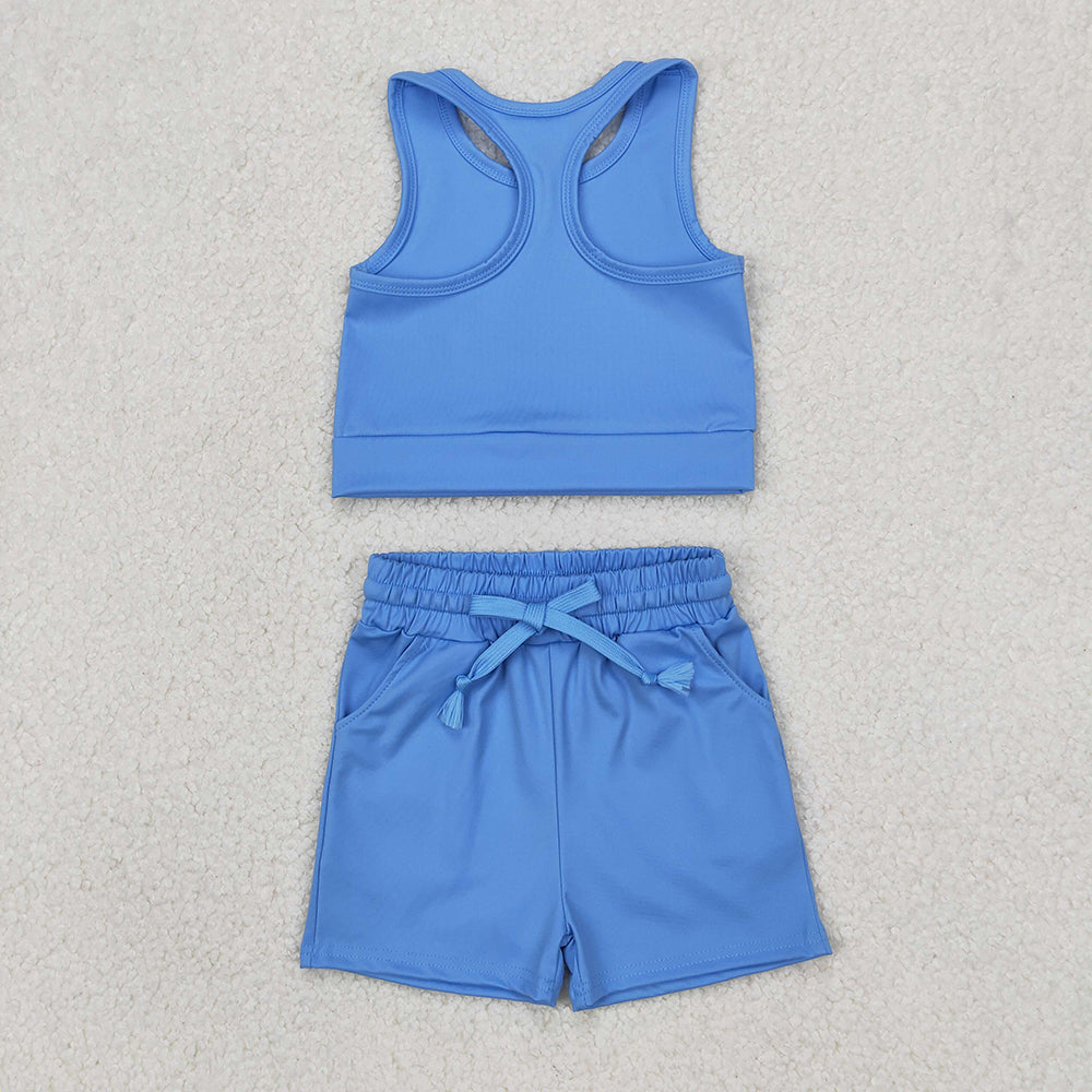 Baby Girls Blue Vest Top Yoga Sports Shorts Clothes Sets