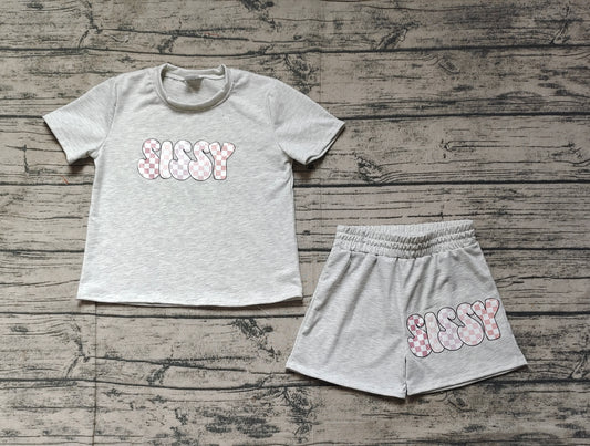 Vinyl Baby Girls Grey Sissy Top Sports Shorts Clothes Sets Preorder