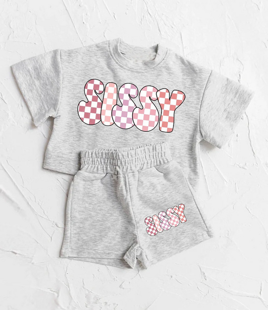 Vinyl Baby Girls Grey Sissy Top Sports Shorts Clothes Sets Preorder