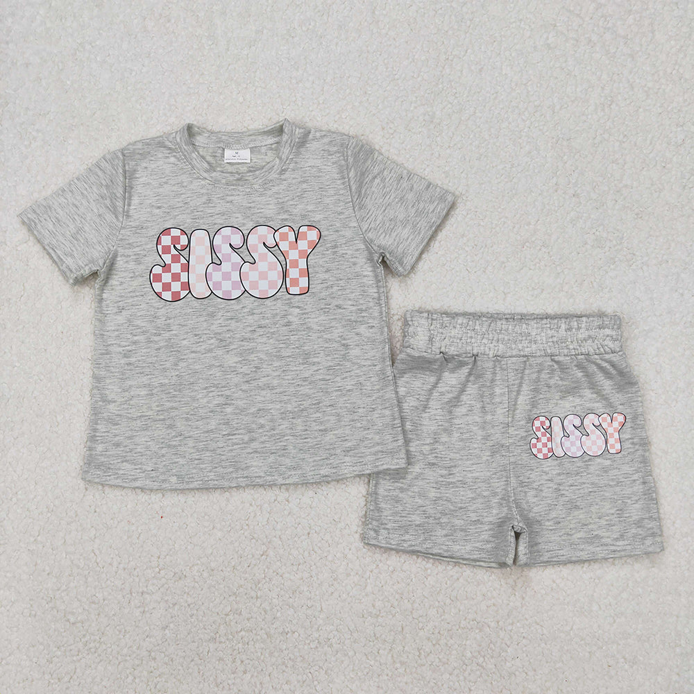 Vinyl Baby Girls Grey Sissy Top Sports Shorts Clothes Sets