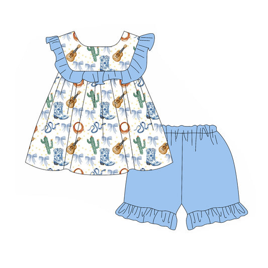 Baby Girls Western Boots Cactus Top Ruffle Shorts Clothes Sets Preorder