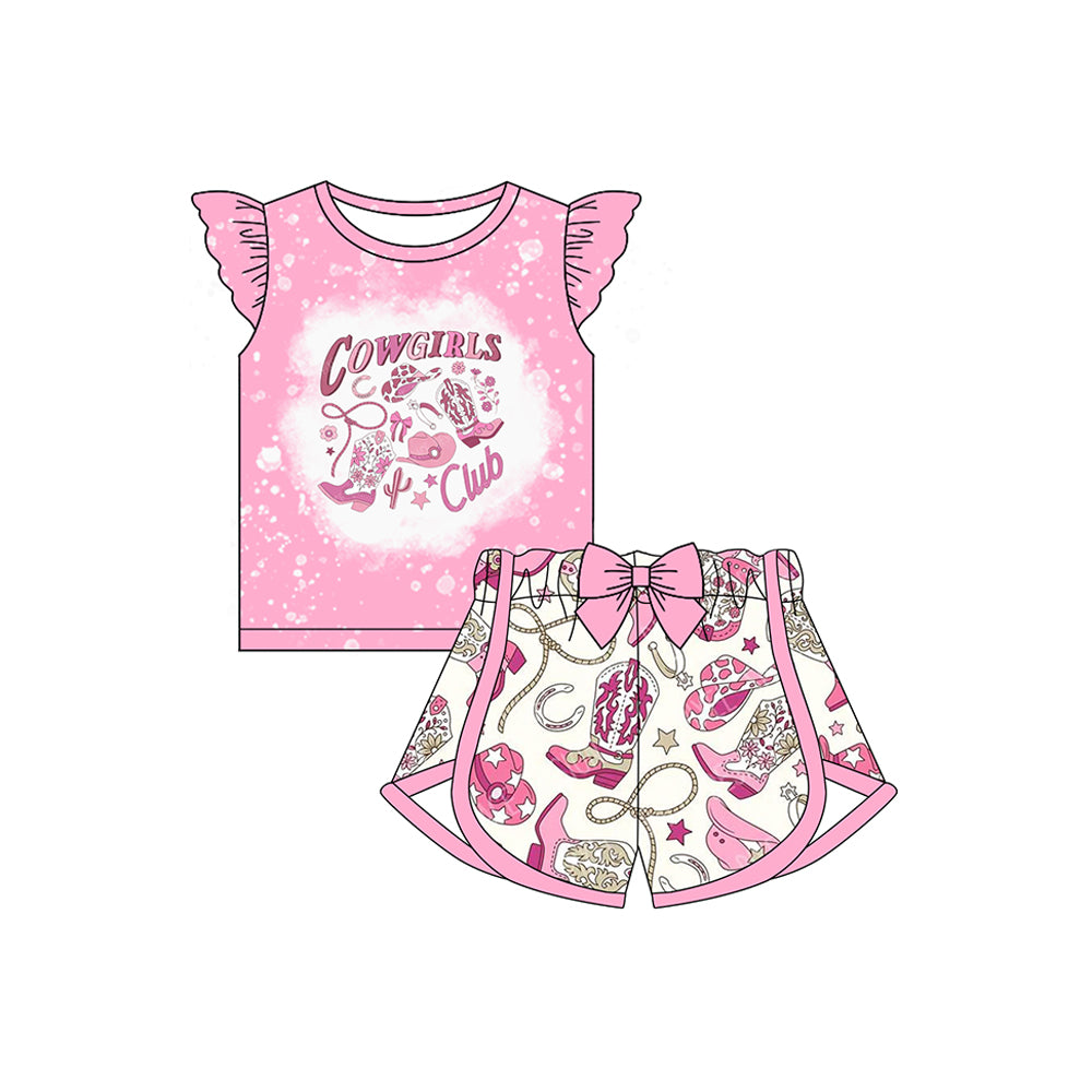 Baby Girls Western Cowgirls Club Top Bow Shorts Clothes Sets Preorder