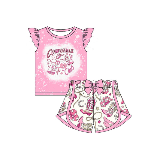 Baby Girls Western Cowgirls Club Top Bow Shorts Clothes Sets Preorder