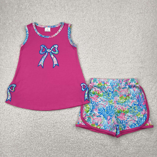 Embroidery Baby Girls Bow Tunic Top Flowers Shorts Clothes Sets