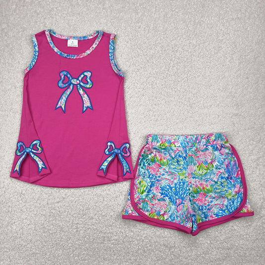 Embroidery Baby Girls Bow Tunic Top Flowers Shorts Clothes Sets