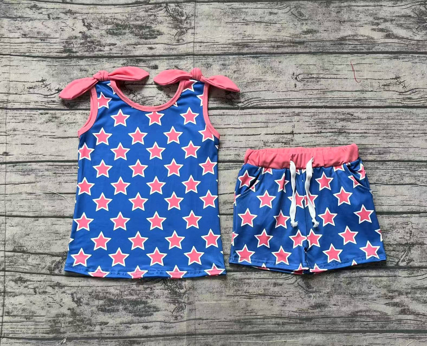 Baby Girls 4th Of July Stars Bow Shirt Shorts Clothes Sets