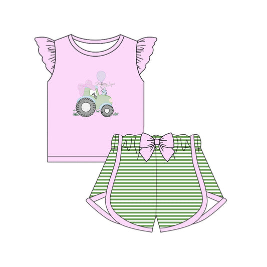 Baby Girls Pink Truck Top Stripes Shorts Clothes Sets Preorder
