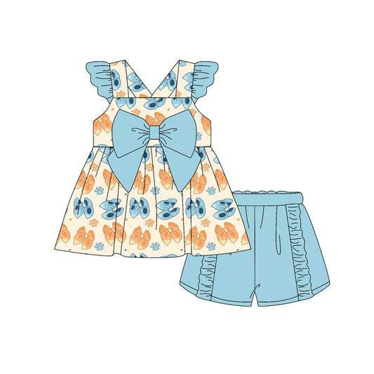 Baby Girls Dogs Bows Tunic Top Ruffle Shorts Clothes Sets Preorder