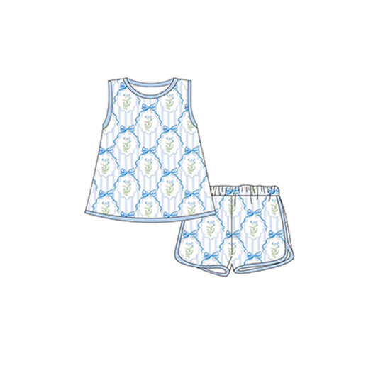 Baby Girls Blue Bows Flowers Top Shorts Clothes Sets Preorder