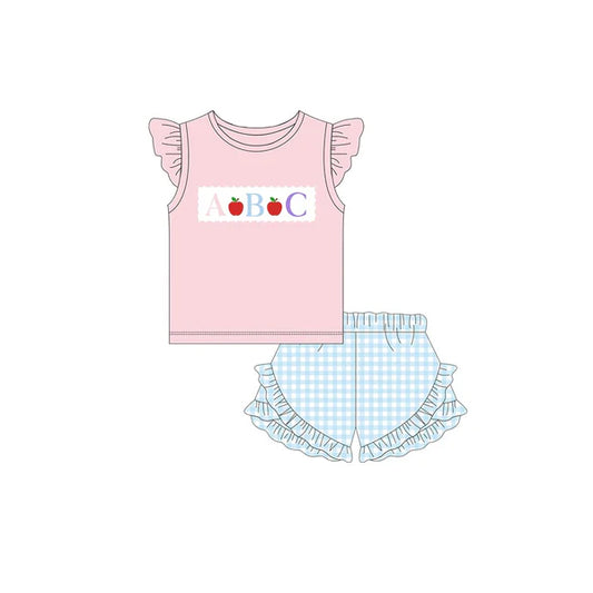 Baby Girls Back To School ABC Shirt Top Ruffle Shorts Clothes Sets Preorder