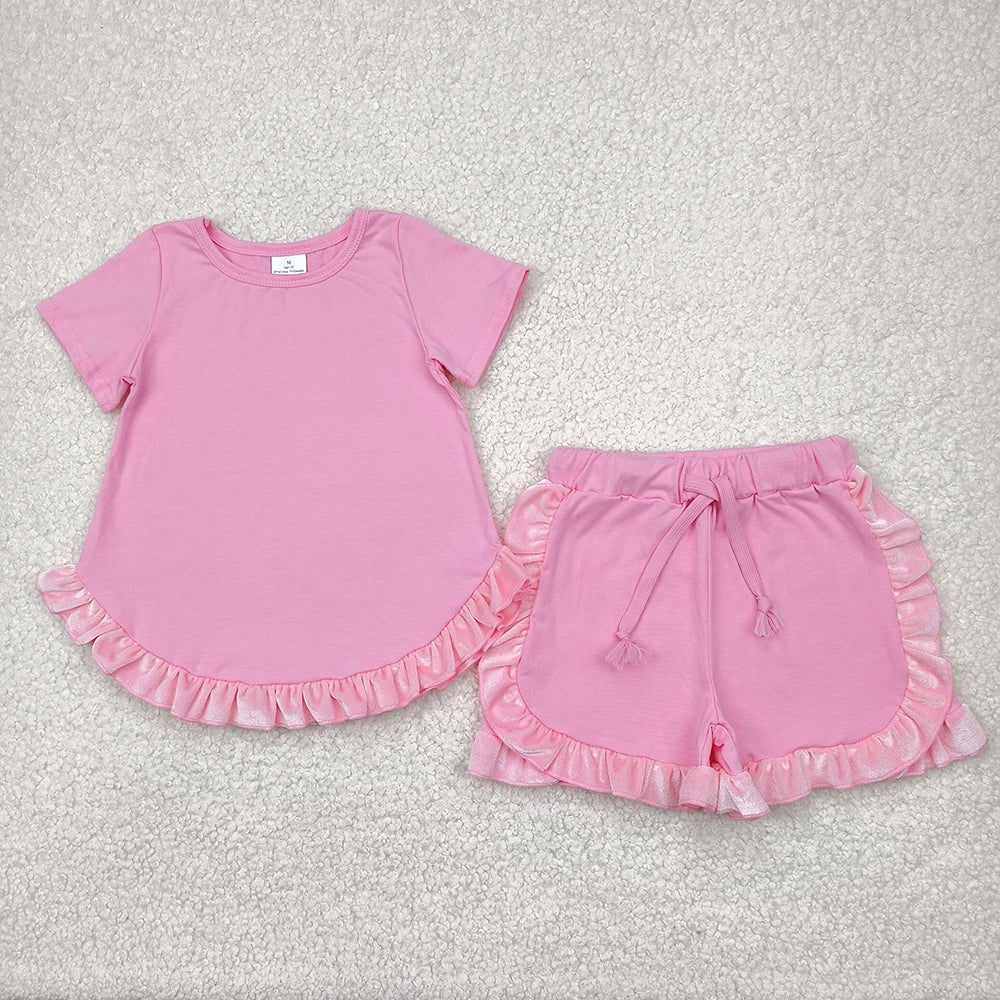 Baby Girls Pink Cotton Top Ruffle Shorts Clothes Sets