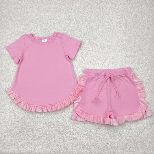 Baby Girls Pink Cotton Top Ruffle Shorts Clothes Sets