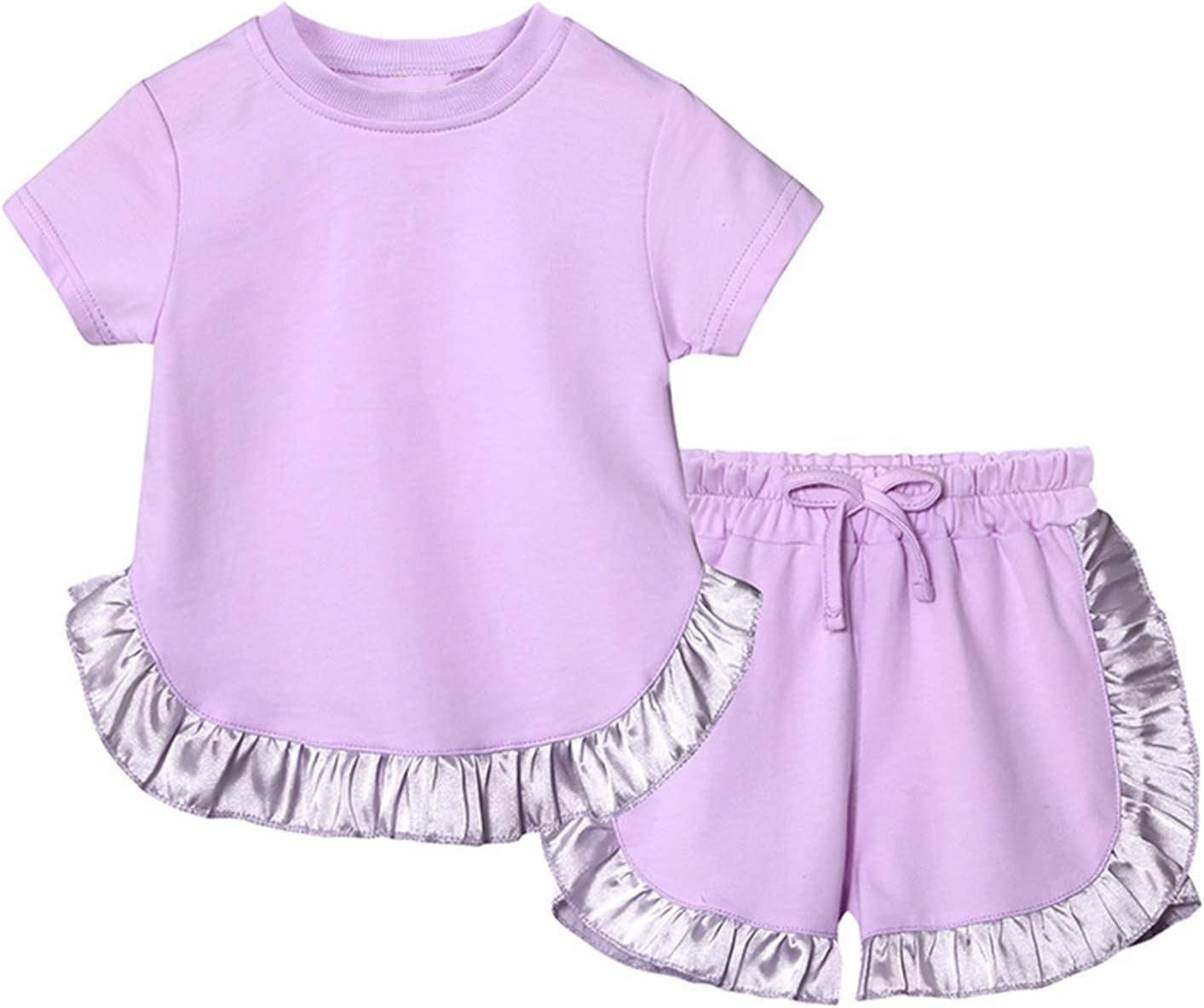 Baby Girls Lavender Cotton Top Ruffle Shorts Clothes Sets Preorder